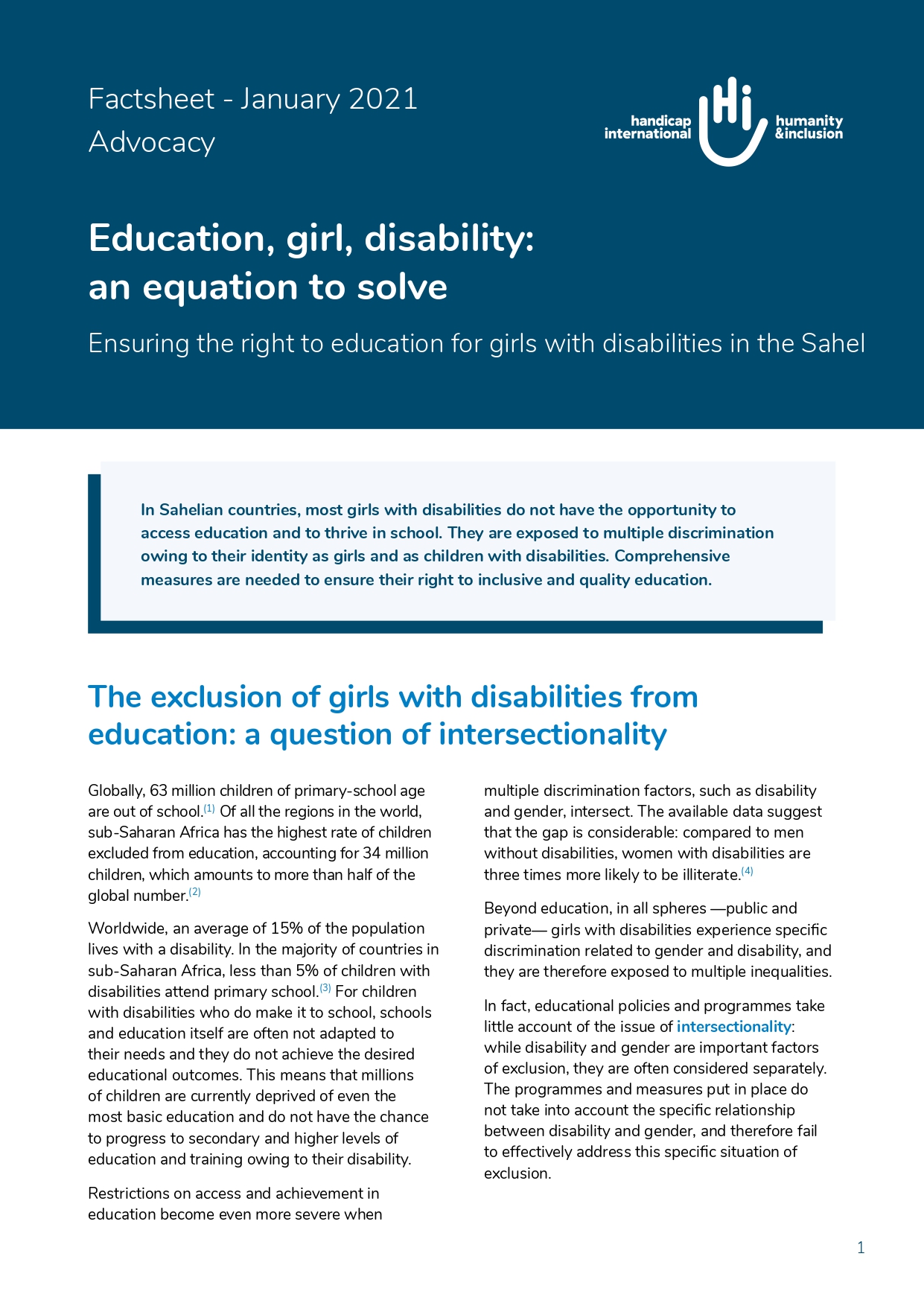 Education, girl, disability: an equation to solve