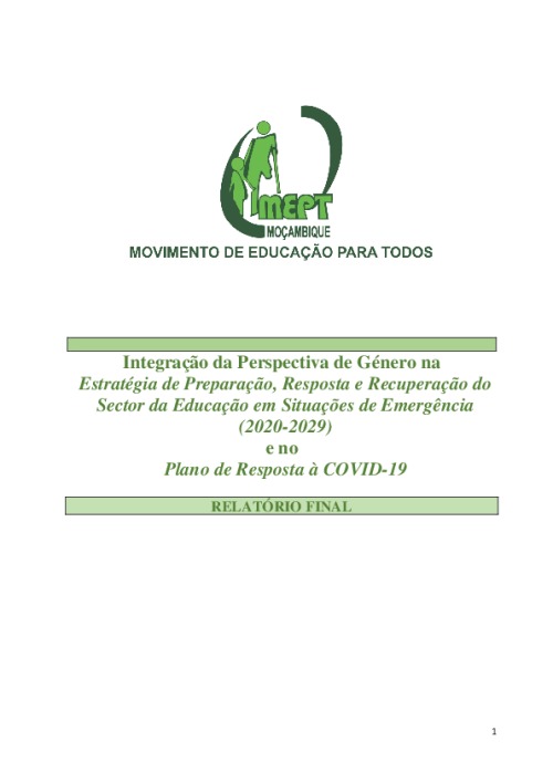 Integração da Perspectiva de Género na Estratégia de Preparação, Resposta e Recuperação do Sector da Educação em Situações de Emergência (2020-2029) e no Plano de Resposta à COVID-19