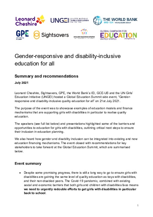 Gender-responsive and disability-inclusive education for all