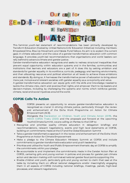 Nuestra llamada por una educación de género transformadora para promover la justicia climática