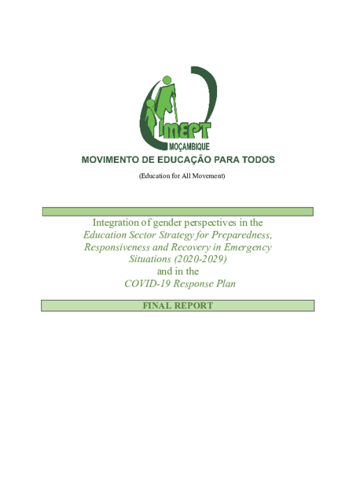 Integration of gender perspectives in the Education Sector Strategy for Preparedness, Responsiveness and Recovery in Emergency Situations (2020-2029) and in the COVID-19 Response Plan