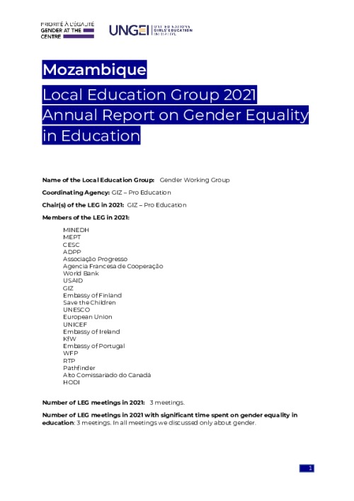 Mozambique Local Education Group 2021 Annual Report on Gender Equality in Education