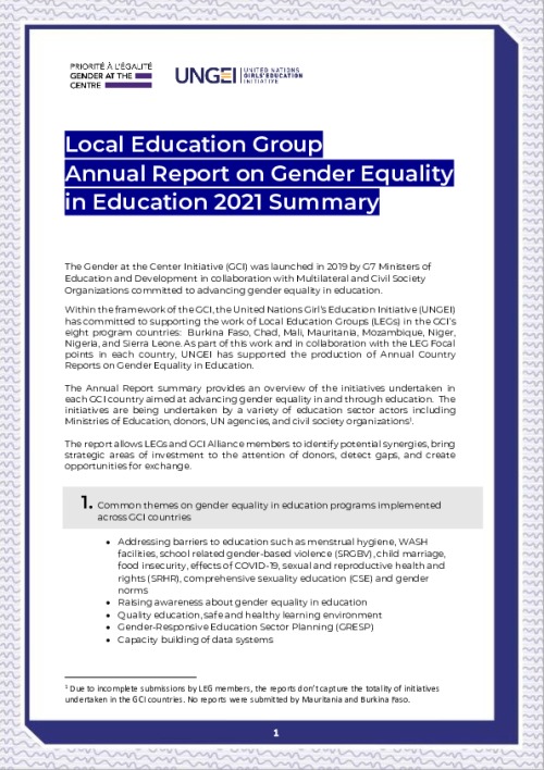 Local Education Group Annual Report on Gender Equality in Education 2021 Summary