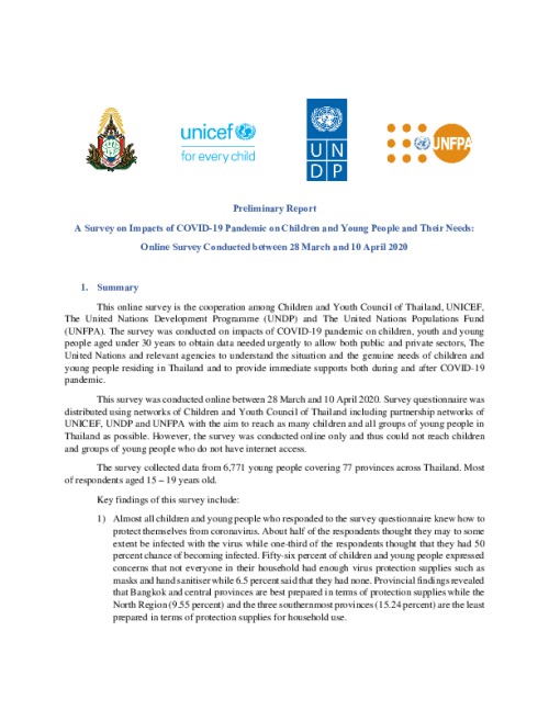 Survey on Impacts of COVID-19 Pandemic on Children and Young People and Their Needs