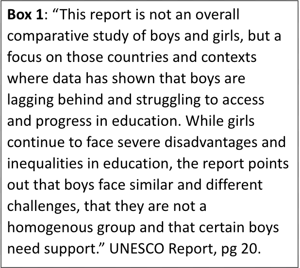 Box 1, UNESCO gender report, pg. 20