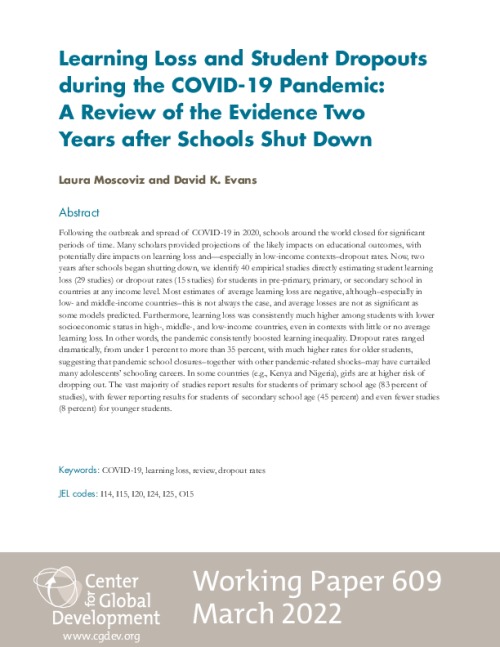 Learning Loss and Student Dropouts during the COVID-19 Pandemic: A Review of the Evidence Two Years after Schools Shut Down
