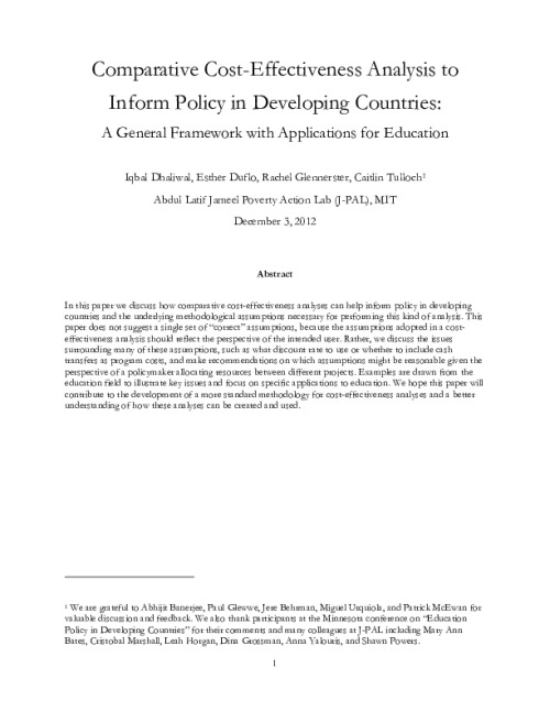 Comparative Cost-Effectiveness Analysis to Inform Policy in Developing Countries: A General Framework with Applications for Education