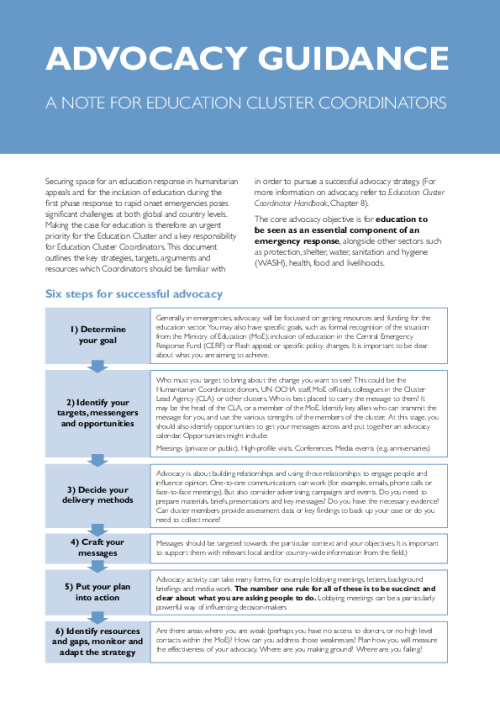 Advocacy Guidance: A Note for Cluster Coordinators