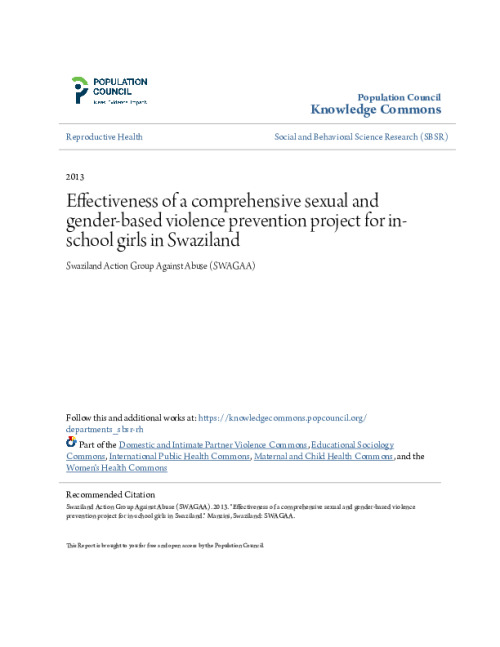 Effectiveness of a comprehensive sexual and gender-based violence prevention project for in-school girls in Swaziland
