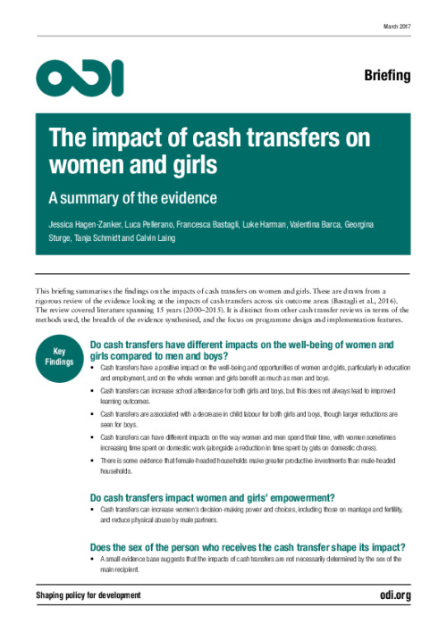 The impact of cash transfers on women and girls