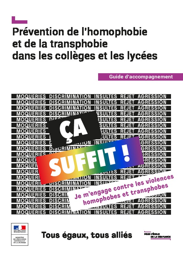 Prévention de l’homophobie et de la transphobie dans les collèges et les lycées. Guide d'accompagnement