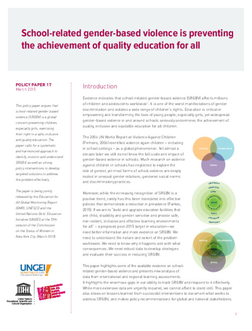 School-related gender-based violence is preventing the achievement of quality education for all
