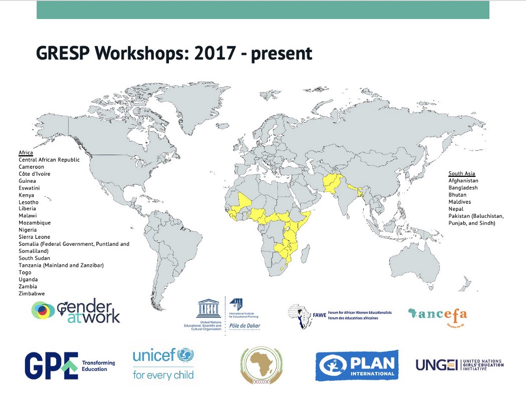 Map of GRESP workshop locations and partners, 2017-present.