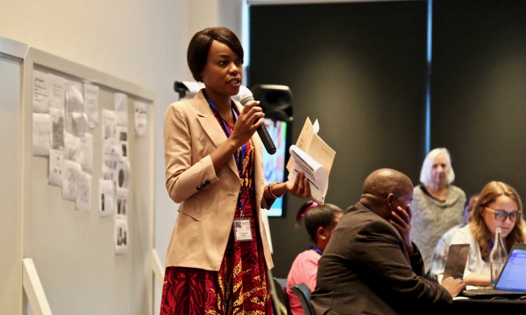 National coordinator of FAWEZI Lydia Madyirapanze speaks during the GRESP Workshop in Nairobi, 2018.