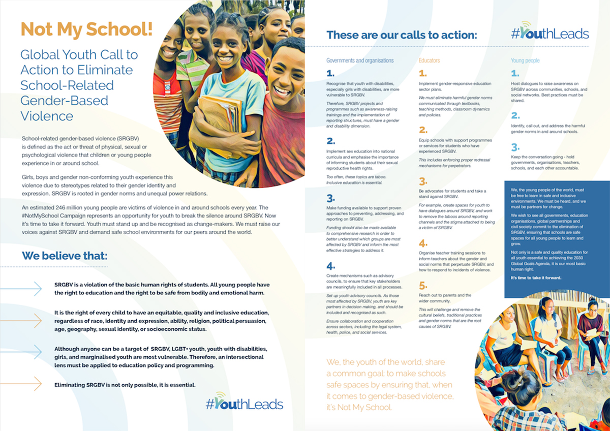 You can read and sign the #NotMySchool Global Youth Call to Action here.